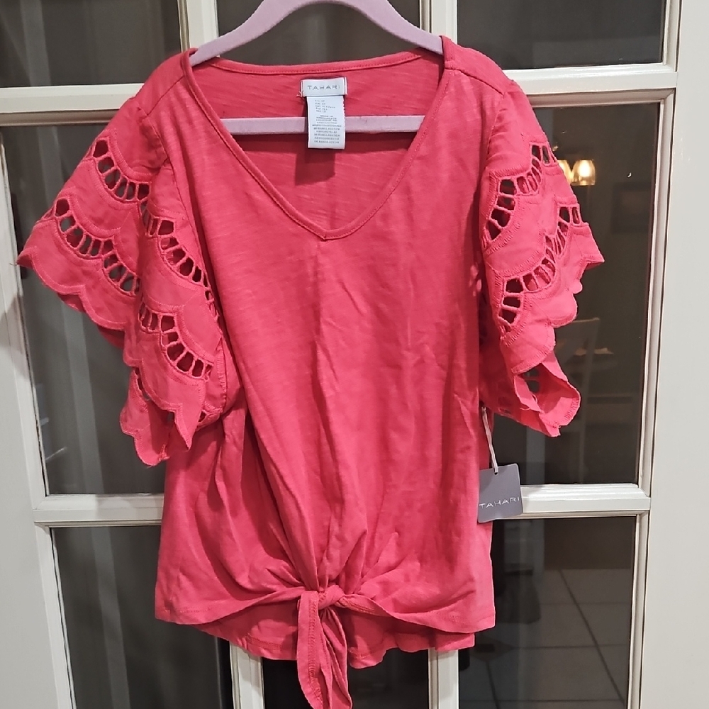 Kids Tahari Coral Eyelet Sleeve Top